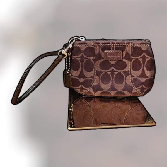 Coach chocolate brown signature wristlet