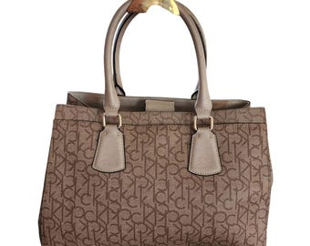 Calvin Klein logo shoulder bag beige and tan