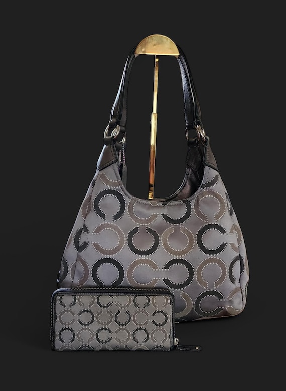 Coach Madison Maggie Hobo Shoulder Bag Gunmetal Gray Leather Trim