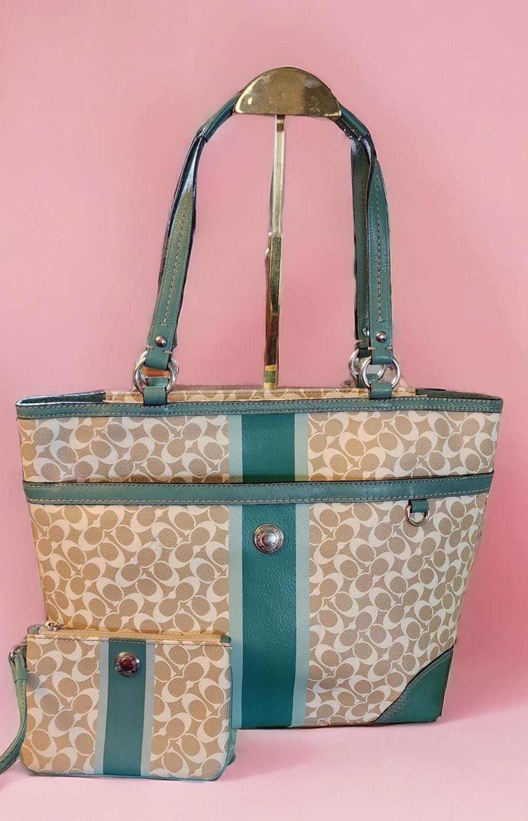 COACH Signature Chelsea Heritage Tote Bag and Matching Wristlet