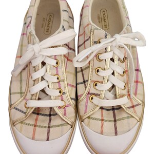 Coach Barrett 7.5 B fashion sneaker plaid preppy 0322 shoe tennis canvas leather