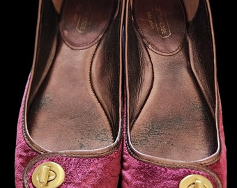 Coach Velvet Turn-lock Monogrammed Ballet Flat, Bordeaux, sz 8.5