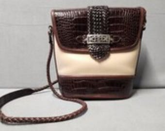 Vintage Brighton zweifarbig in braun, Kroko und Beige mit Herz Quaste