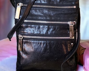 Hobo The Original Small Crossbody Handbag Leather Black 3 zippers