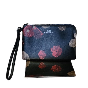 Coach Corner Zip Halftone Floral Print Wristlet F55824 100 Autêntico