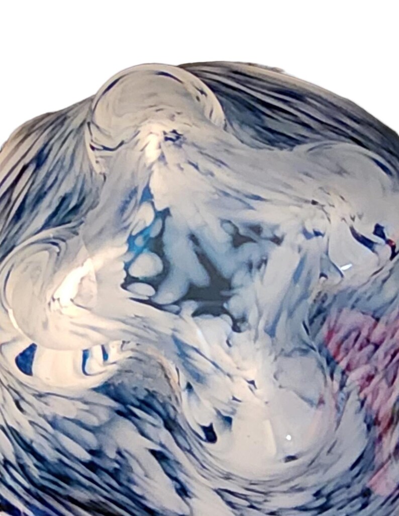 Artisan Hand Blown Fluted Edge Glass Bowl With Swirled Patterns of Blue ...