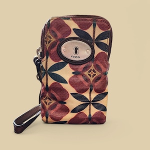 Cartera de mano de lona y cuero revestido Fossil Keeper