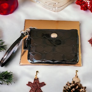 Coach Black embossed patent leather small wristlet purse wallet F52282