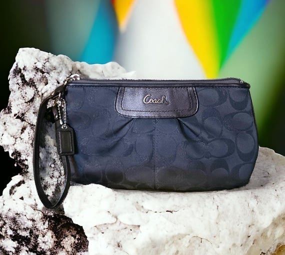 Coach zip wristlet dark charcoal gray jacquard cloth