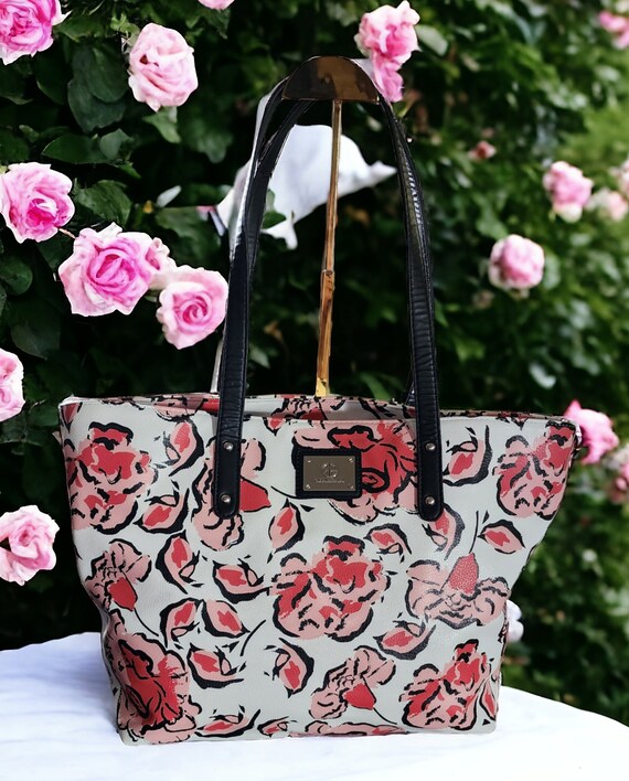 Giani Bernini Women s Large Tote White Pink and Coral Floral Print Faux Leather Etsy UK