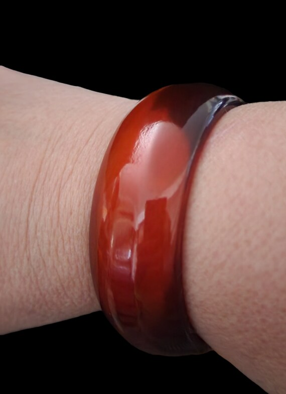 Vintage Orange Swirl Bakelite Bangle Bracelet - image 1