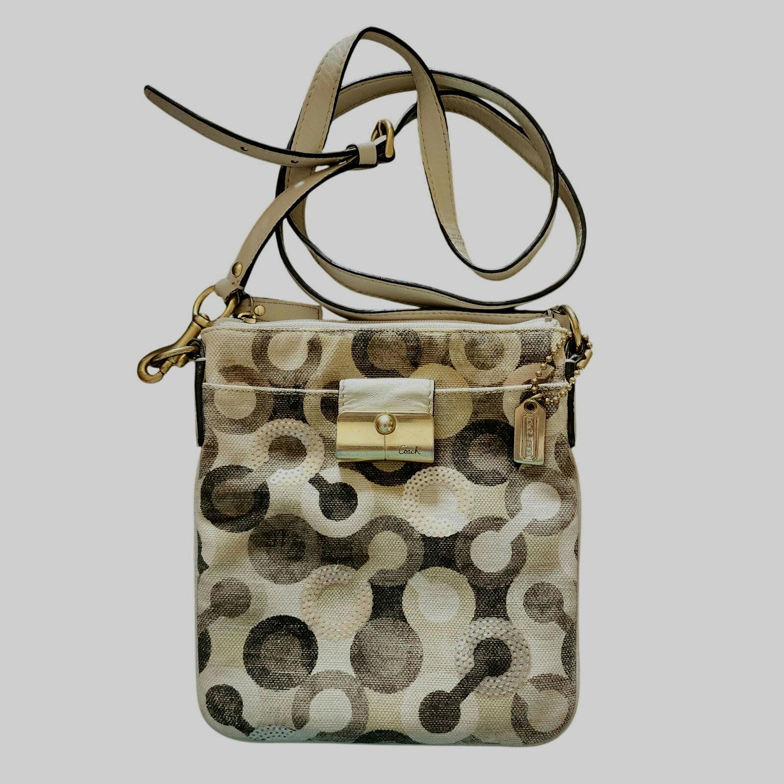 Coach Kristin Swing Bag Crossbody Sequin Signature Beige, Brown 43725