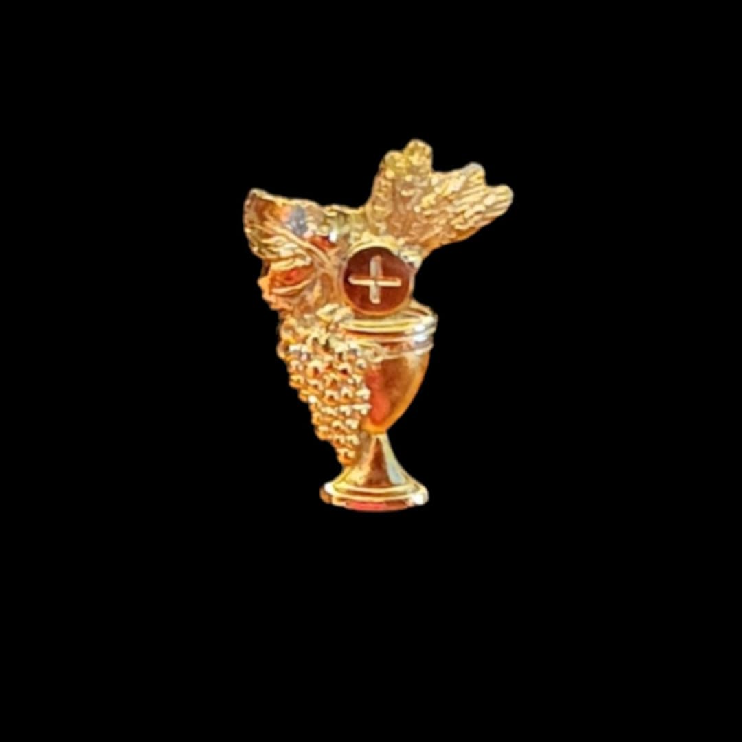First Communion Brooch Vintage Gold Tone First Holy Communion Lapel Pin Brooch Christian ITALY ...