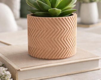 Modern 3D Printed Wood Planter Pot with Drainage – Eco Friendly Indoor Desk Planter – Minimalist Contemporary Plant Pot – Housewarming Gift