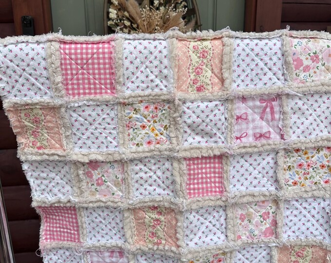Pink Rag Quilts Baby Girl Rag Quilt – Pink Patchwork Blanket | Handmade Flannel Baby ...