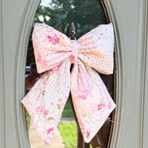 Patchwork Quilt Door Bow, Handmade Vintage Style Front Door Decor, Cottagecore Wreath Bow, Farmhouse Porch Decoration