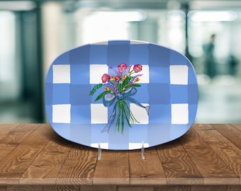 bandeja con ramo de cuadros azules