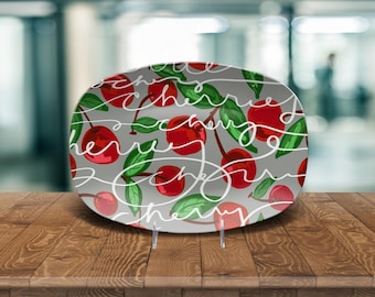 Bandeja de cerezas para servir/Plato de frutas/Decoración de cocina con cerezas/Decoración con diseño de cerezas/Regalo de cerezas para ella/Plato de cerezas/Bandeja para servir de regalo/Verano