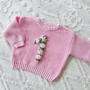 Personalized floral birthday number sweater, floral number sweater, baby and toddler chunky knit, customizable sweater