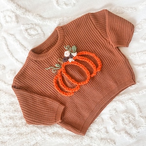 Fall Pumpkin Sweater Hand Embroidered Personalized Girl Sweater Fall outfits Baby sweater Toddler sweater