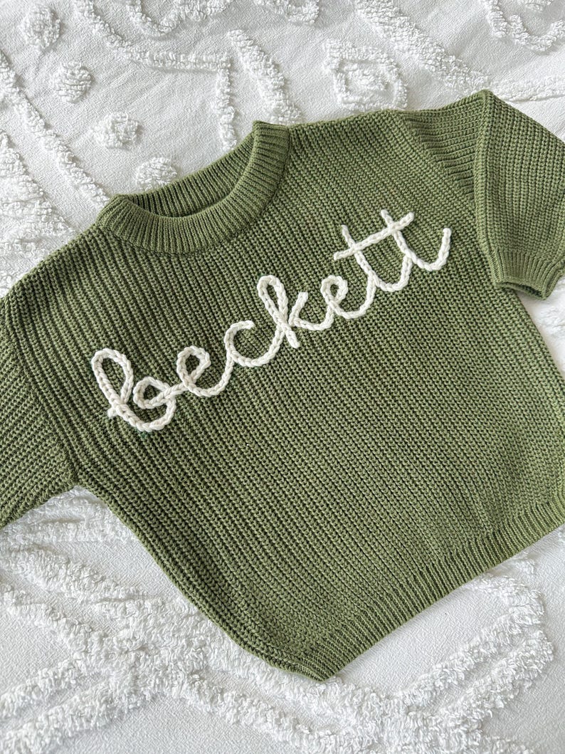 Dark Green Custom Embroidered Sweater, Baby and Kid Chunky Knit - Etsy