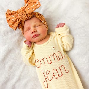 Baby Knotted Gown - Embroidered knotted gown - baby coming home outfit - hand embroidered