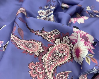 Paisley Purple Silky Satin Fabric by the yard