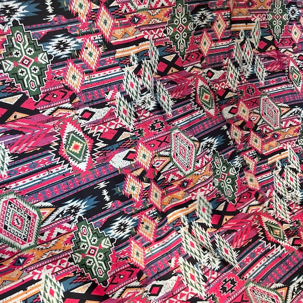 Ethnic Authentic Kilim Patterned Twill Satin Fabric - Possibility of printing on any fabric - ala