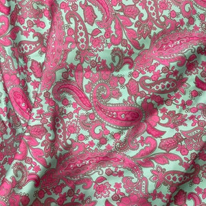 Mint&Pink Silky Satin Fabric ,Paisley Pattern Fabric