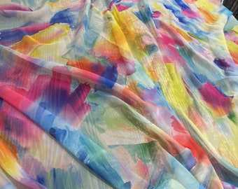 Tie Dye Silky Chiffon Fabric: Colorful Pattern (1.64 Yard)