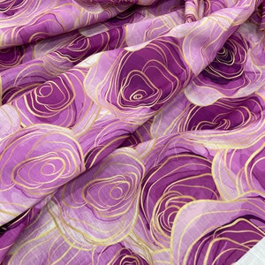 Purple Lilac Gold Mix Color Flower Pattern Linen Fabric, A Very Elegant Pattern- We take orders for the desired fabric lr