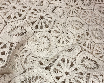 Soft Handle Crochet Lace Knit Fabric, Per Meter - CREAM