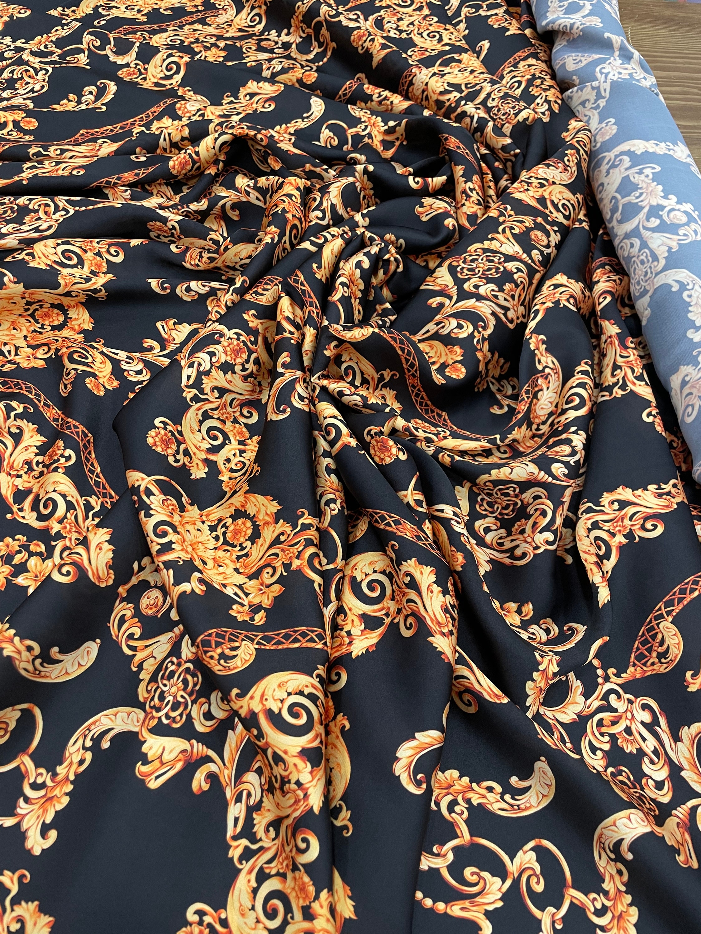 Printed Designer Gucci Print Fabric On Silk Satin, Digital Prints