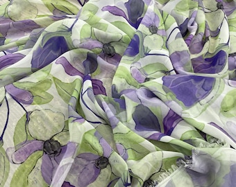 Purple Flower Chiffon Fabric: Silky Dress Fabric, 1.64 Yard Width