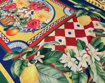 Lemon Flower Design Linen Fabric by the yard