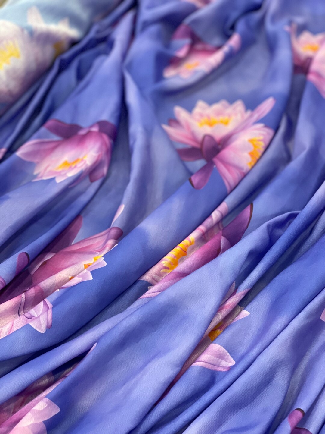 Lotus Flower Purple Ground Voile Fabric is Soft, Thin, Flowy Fabric Etsy