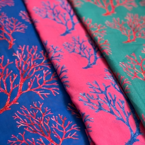 Coral Multicolor Linen Print Fabric,