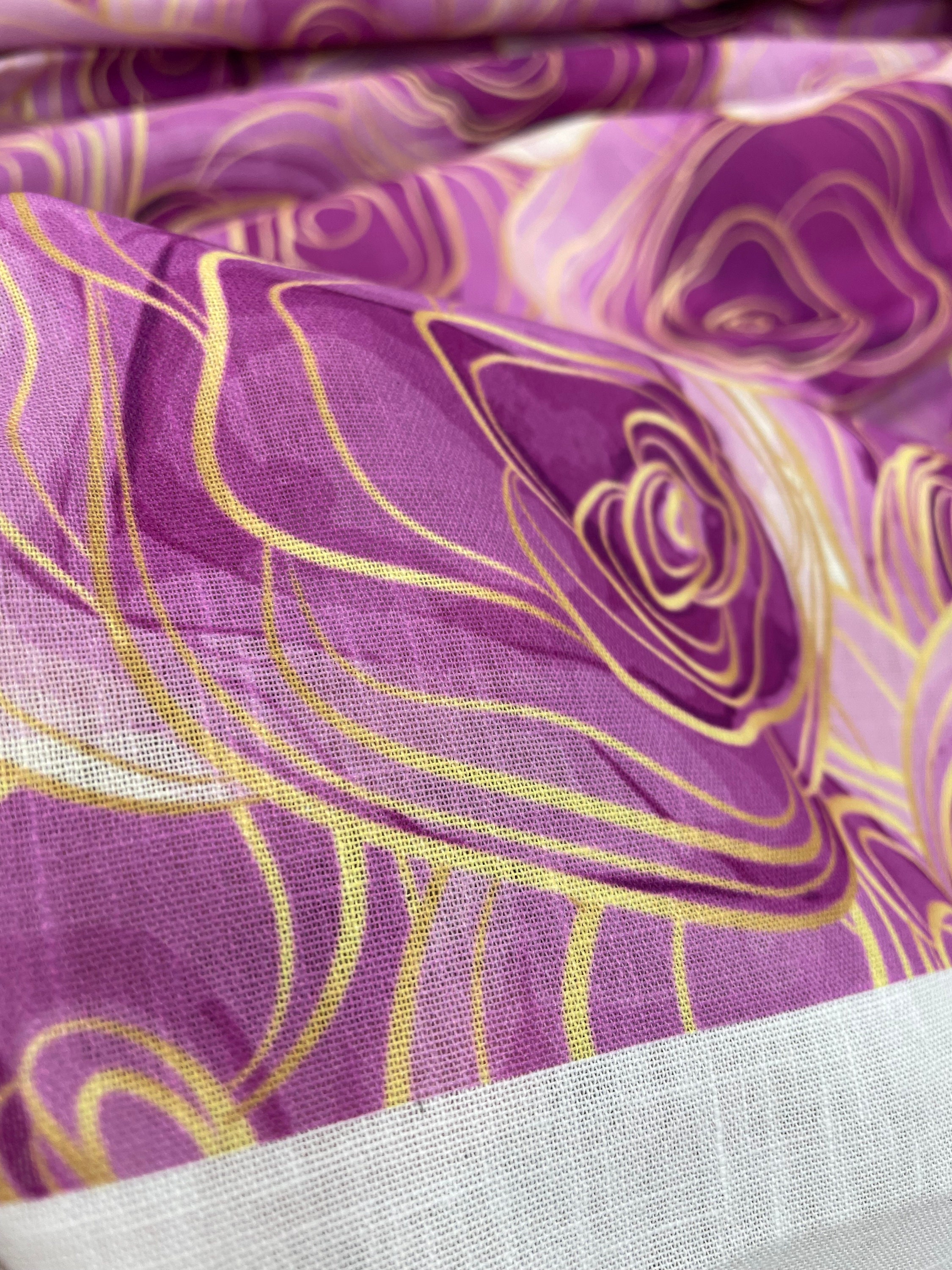 Avig Cloth Purple Floral Linen Fabric: Lightweight Dressmaking Keten by the Yard ...