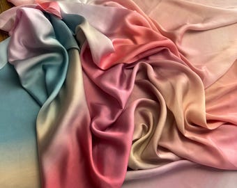Ombre Satin Fabric –Green Blue Yellow Red Pink Ecru Fabric by the yard