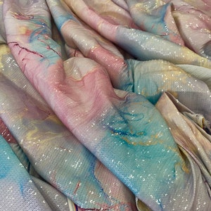 Pastell Regenbogen Pailletten-Stoff: 2-Wege-Stretch, Sparkle Textil