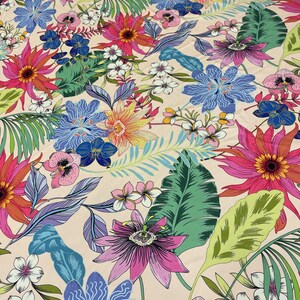Floral Silky Satin Fabric: Tropical Flower Pattern, By The Yard