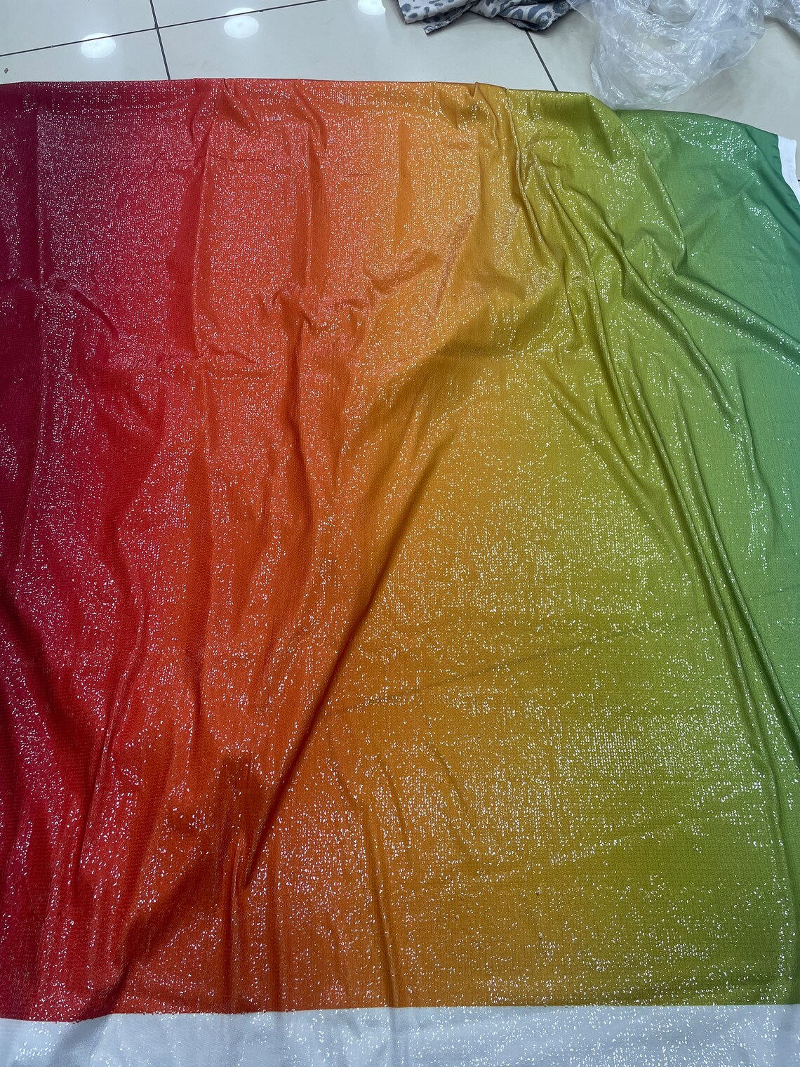 Ombre Sequin Fabric by the Yard , Burgundy Orange Green 2-way Stretch ...