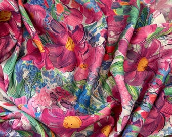 Tissu satiné soyeux aquarelle floral par mètre, 150 cm de large, impression numérique coupe continue,