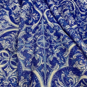 Blauer Barock Paillettenstoff- 2-Wege-Stretchstoff Meterware