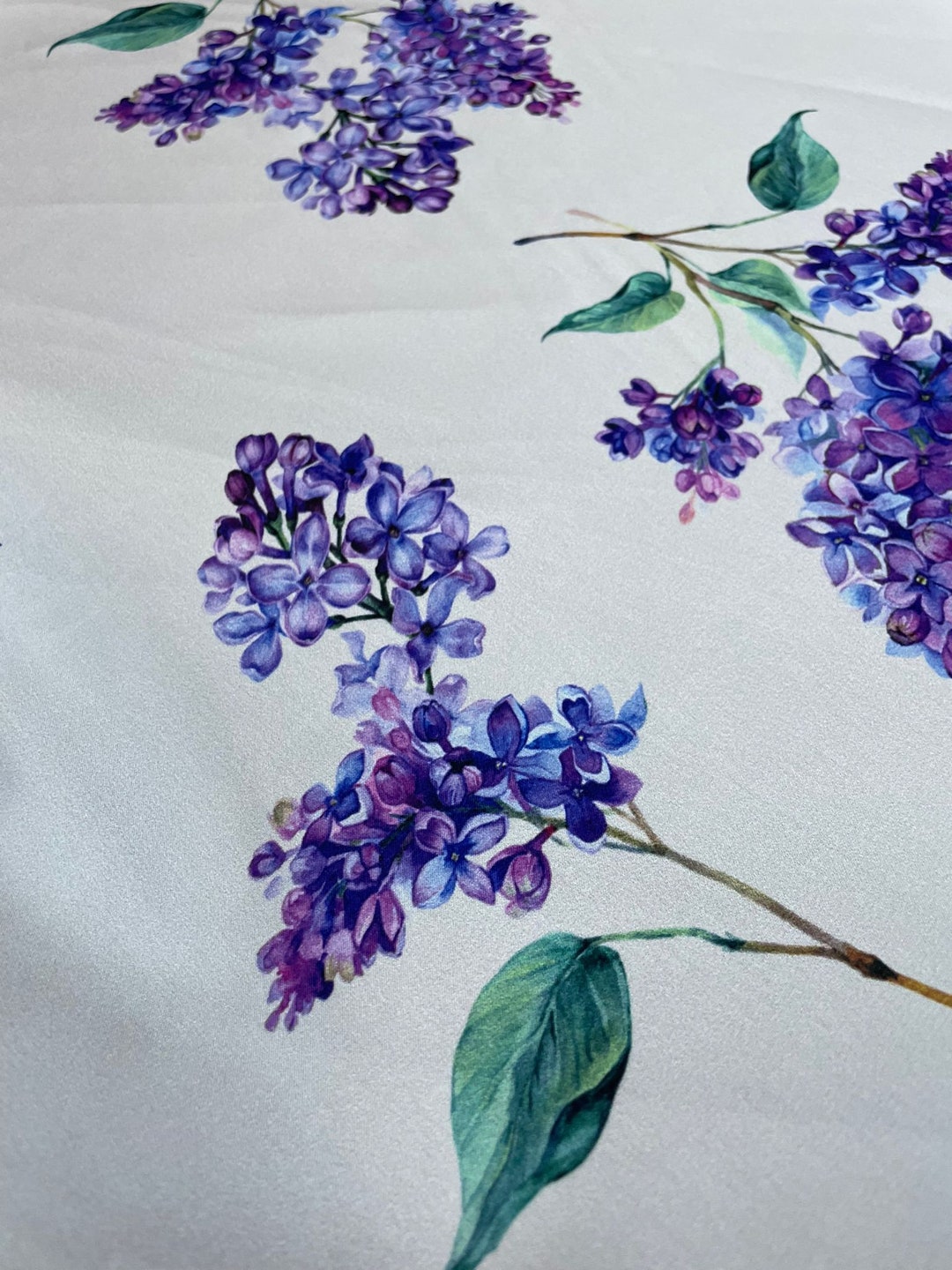 Floral Silky Satin Fabric by the Yard - Purple Hyacinth Lilac Pattern ...