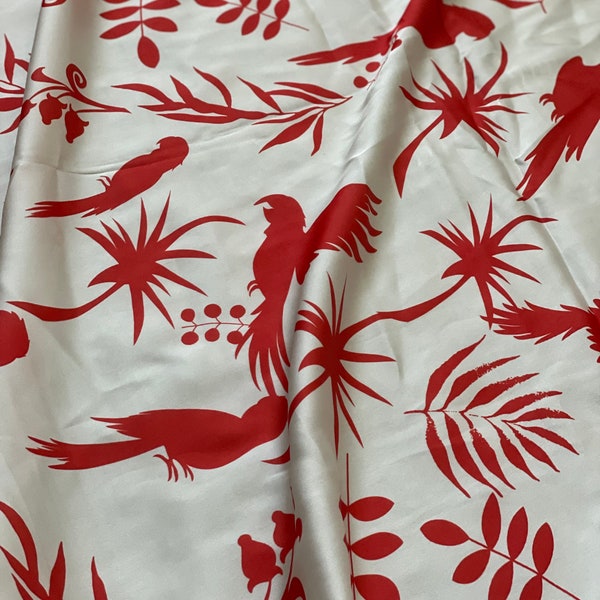 Leaf Bird Pattern Silky Satin is suitable for Dress-Shirt-Skirt-Kimono.