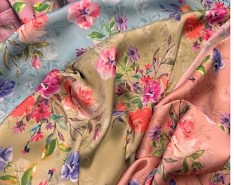 Tissu satiné soyeux floral couleur pastel par mètre