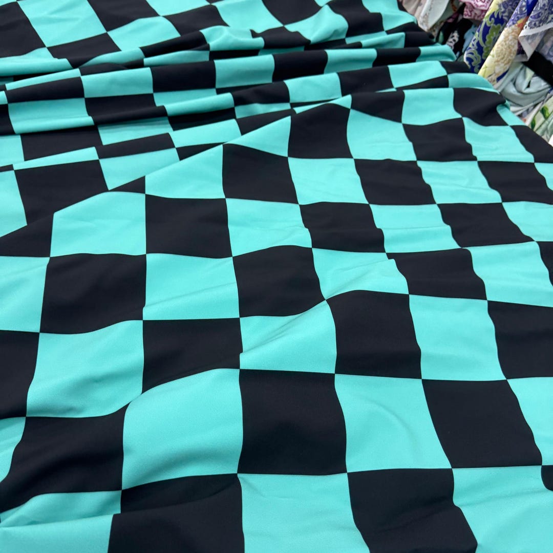 Checkerboard Fabric by the Yard,double Crepe, Black Mint Geometric ...