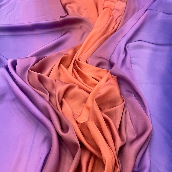 Ombre Purple -Orange-Blue Color Silky Satin Fabric-Dressed-Kimono-Pareo-Shirt-(Possibility of printing on the desired fabric) lrr
