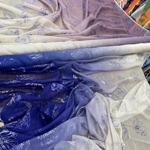 Floral Foil Print Silk Chiffon Fabric: Evening Dress Material